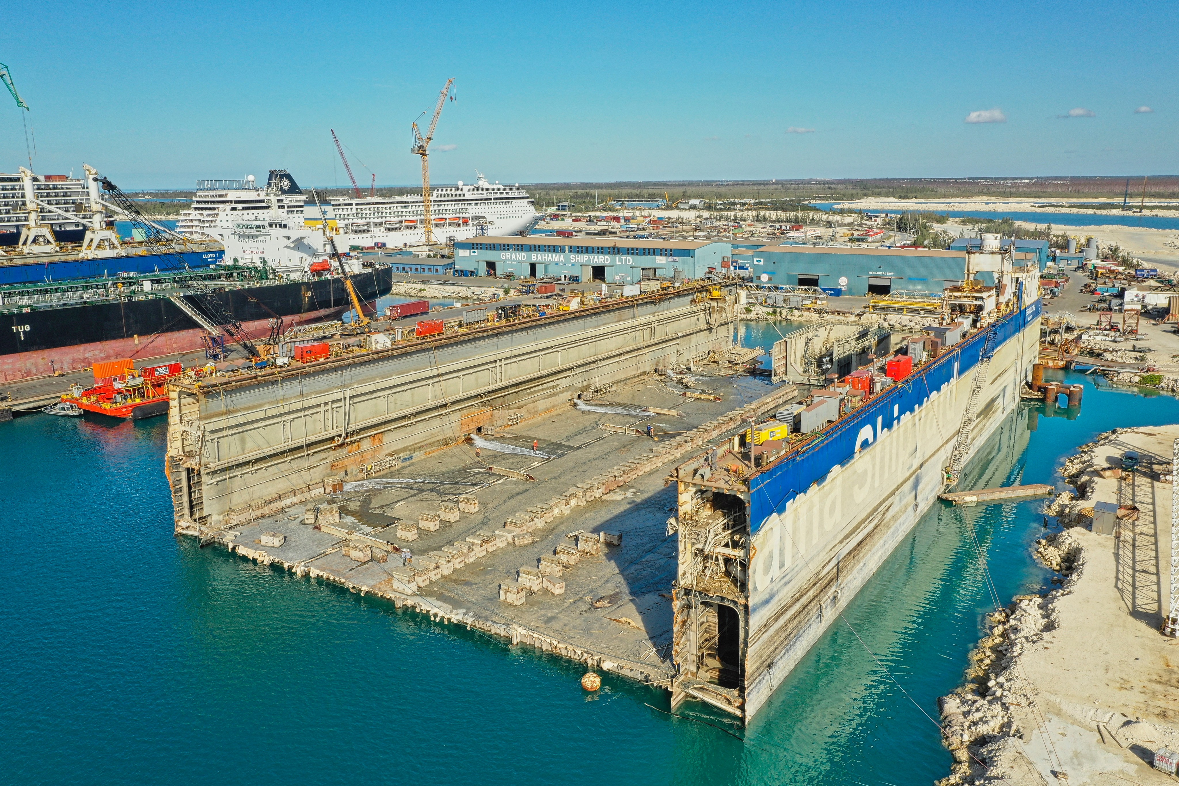 A double-bay dry dock